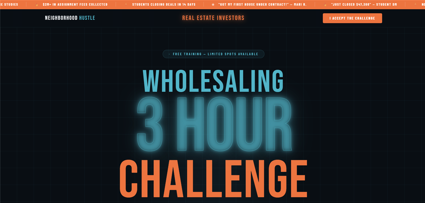 Neighborhood Hustle 3 Hour Challenge GHL funnel