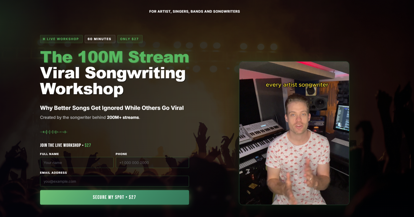 Viral Songwriting Workshop GHL funnel